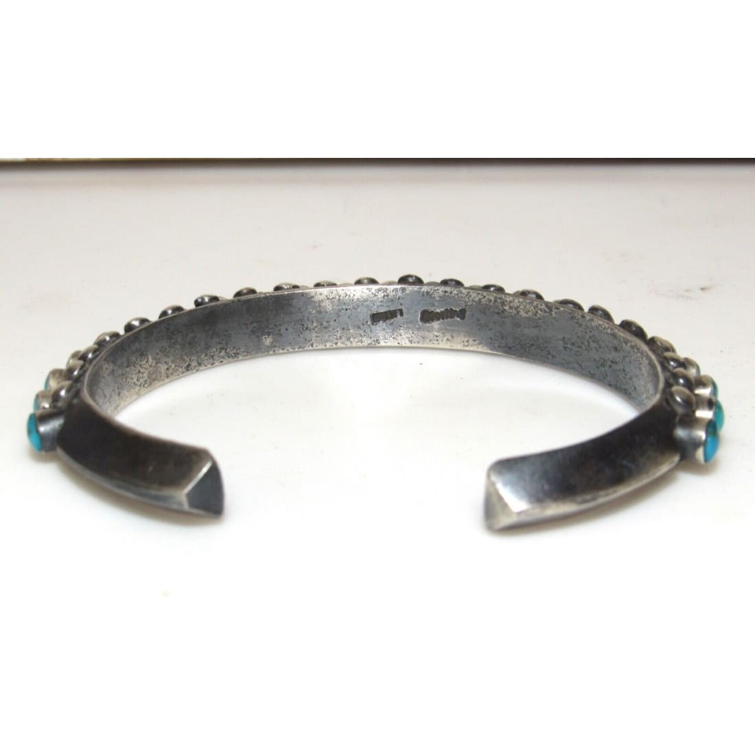 Navajo Cast Sterling Snake Eye Turquoise Carinated Cuff Bracelet Ray Betsoi 38Gr Native American
