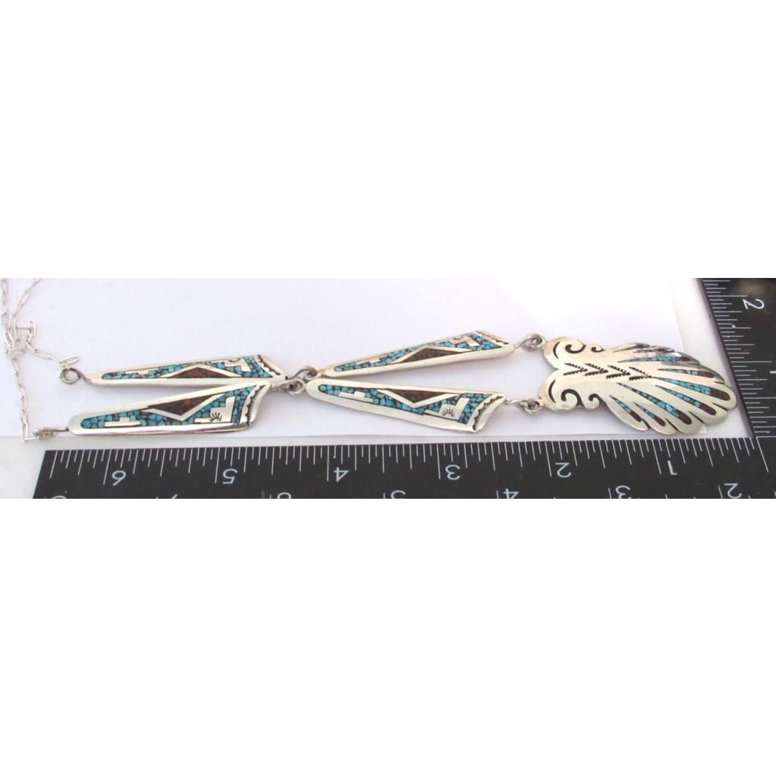 Navajo Charlie Singer Turquoise Coral Inlay Necklace Native