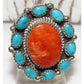 Navajo Cluster Ring Sz 7 Orange Spiny Oyster Turquoise 