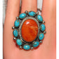Navajo Cluster Ring Sz 7 Orange Spiny Oyster Turquoise 