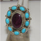 Navajo Cluster Ring Sz 7 Purple Spiny Oyster Turquoise 