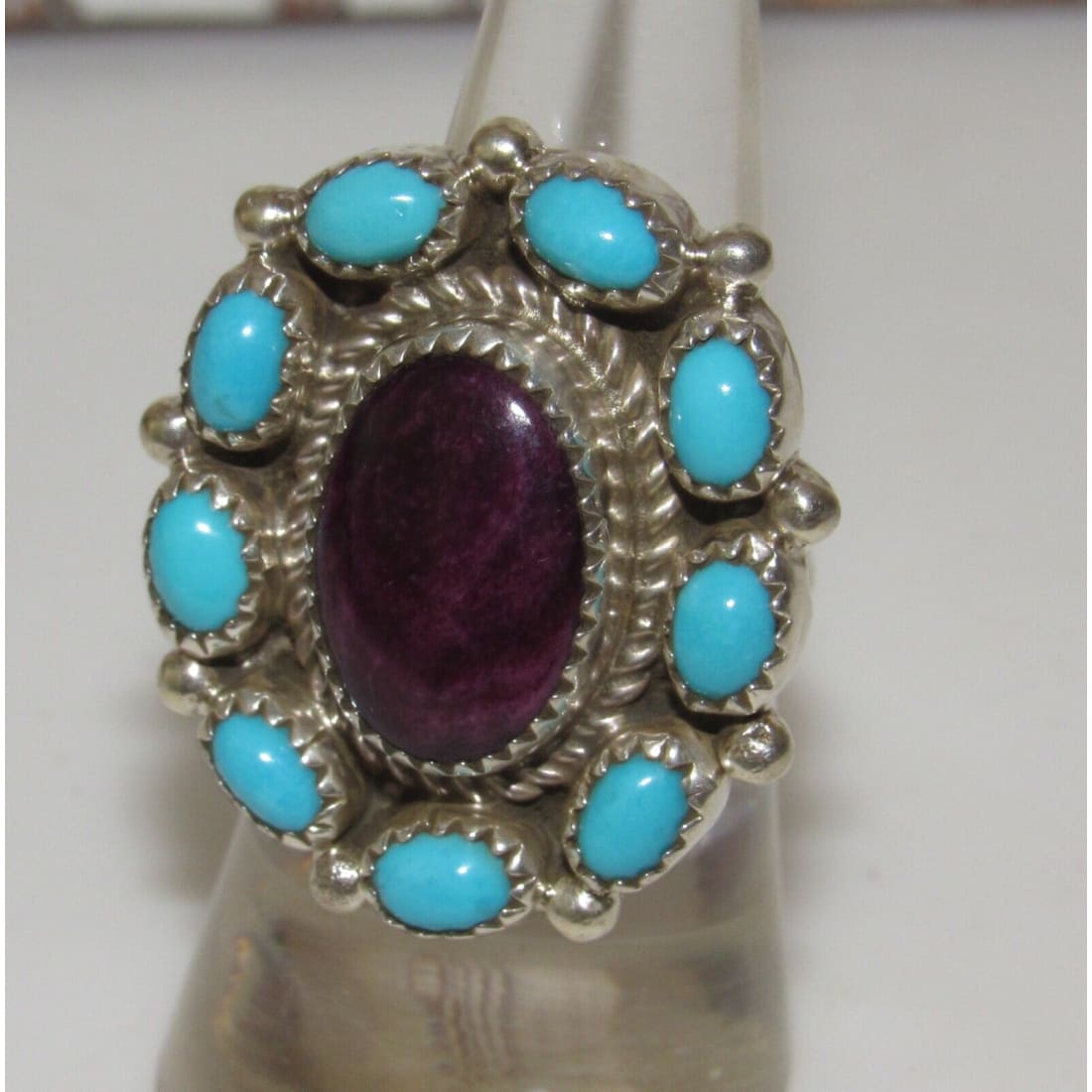 Navajo Cluster Ring Sz 7 Purple Spiny Oyster Turquoise 