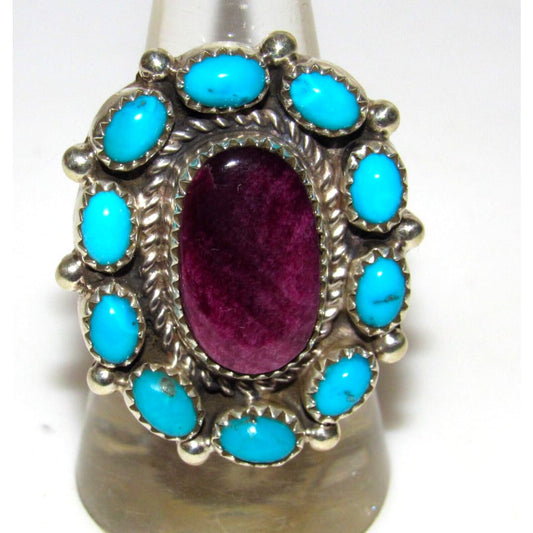 Navajo Cluster Ring Sz 8 Purple Spiny Oyster Kingman 