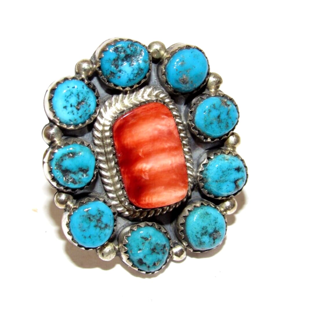 Navajo Cluster Ring Sz 9 Orange Spiny Oyster Kingman
