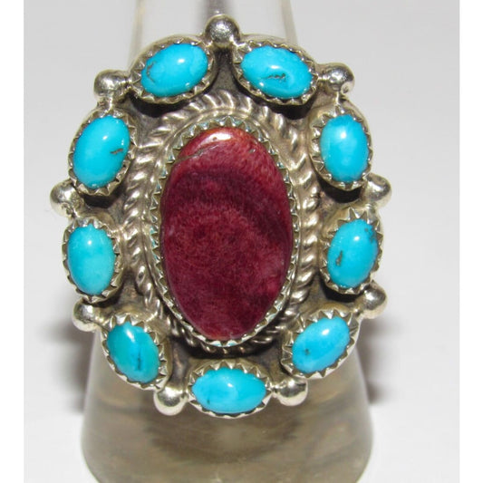 Navajo Cluster Ring Sz 9 Purple Spiny Oyster Turquoise 
