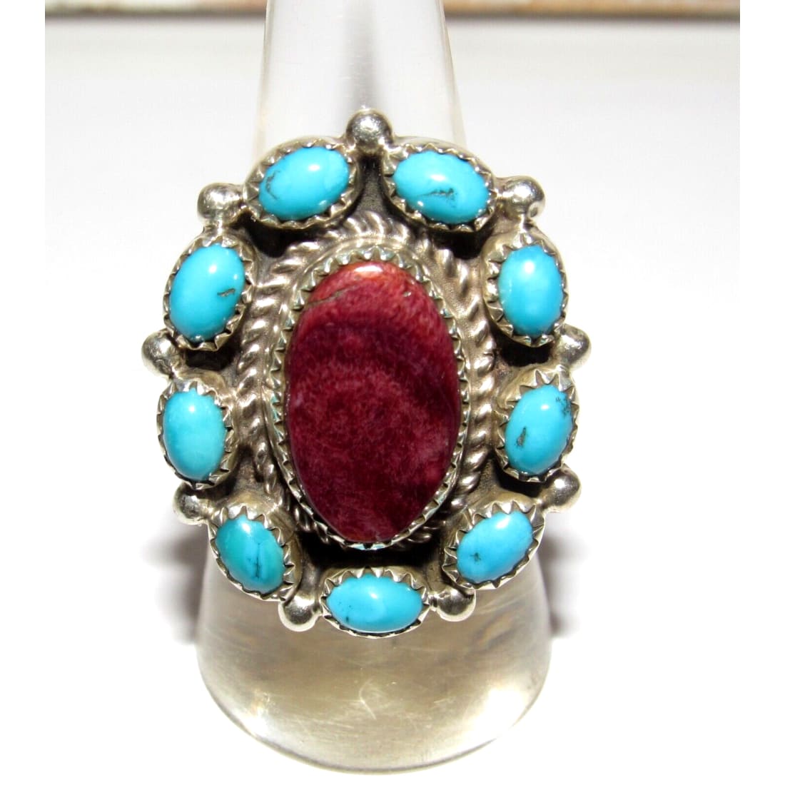 Navajo Cluster Ring Sz 9 Purple Spiny Oyster Turquoise 