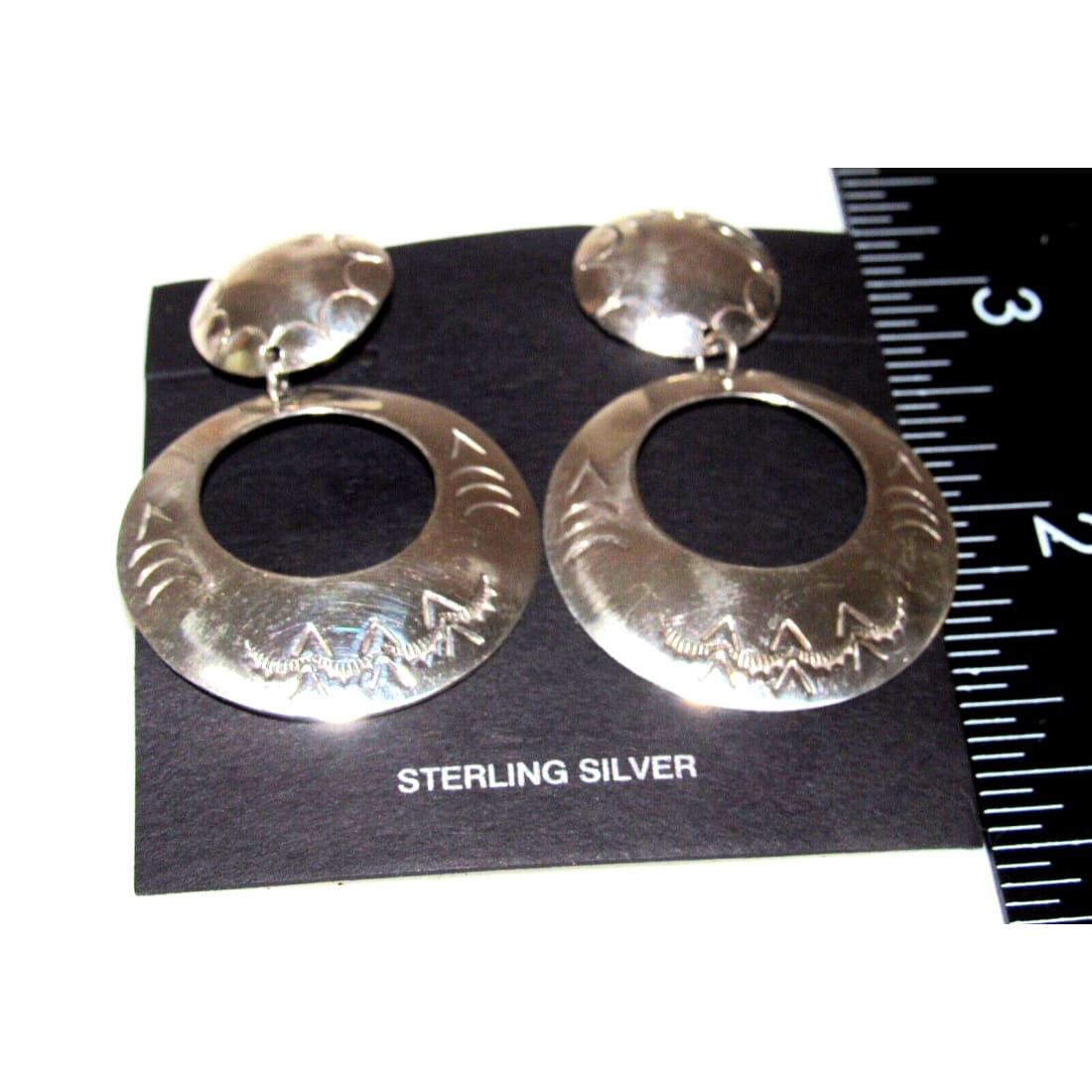 Navajo Concho Dangle Earrings Sterling Silver Native 
