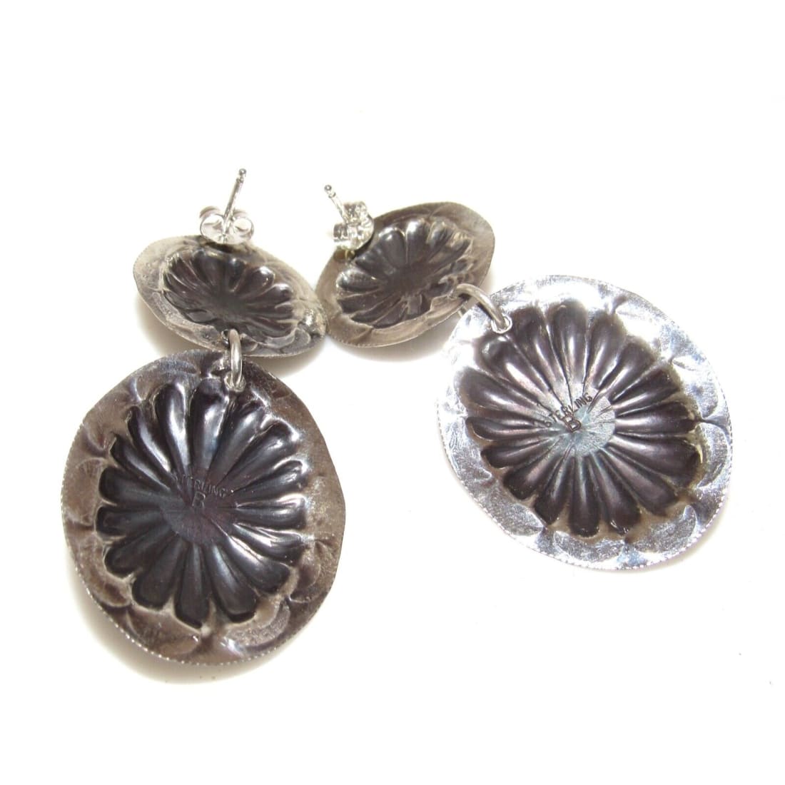 Navajo Concho Earrings Sterling Silver Orange Spiny Signed 