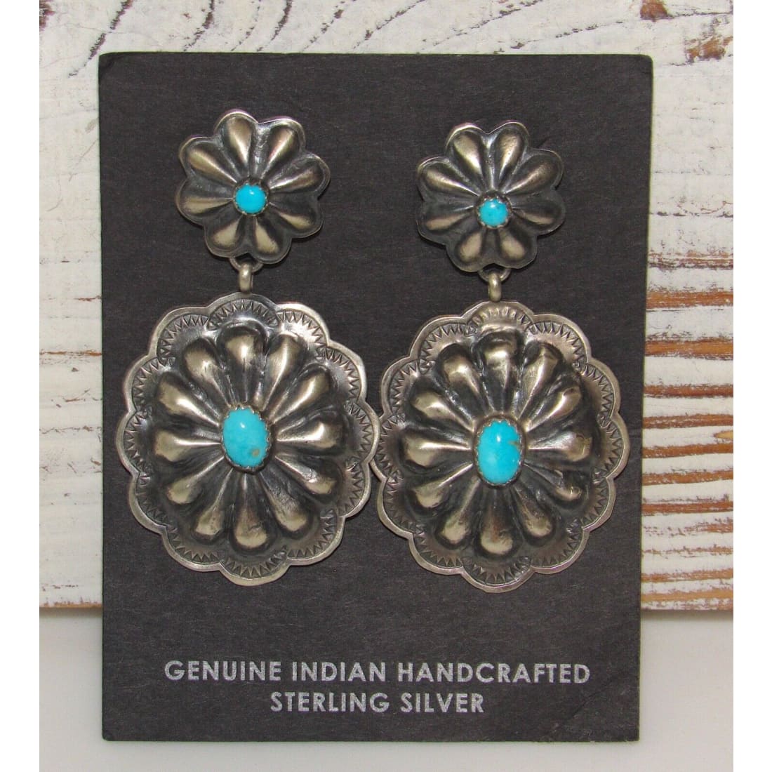 Navajo Concho Earrings Sterling Silver Sleeping Beauty 