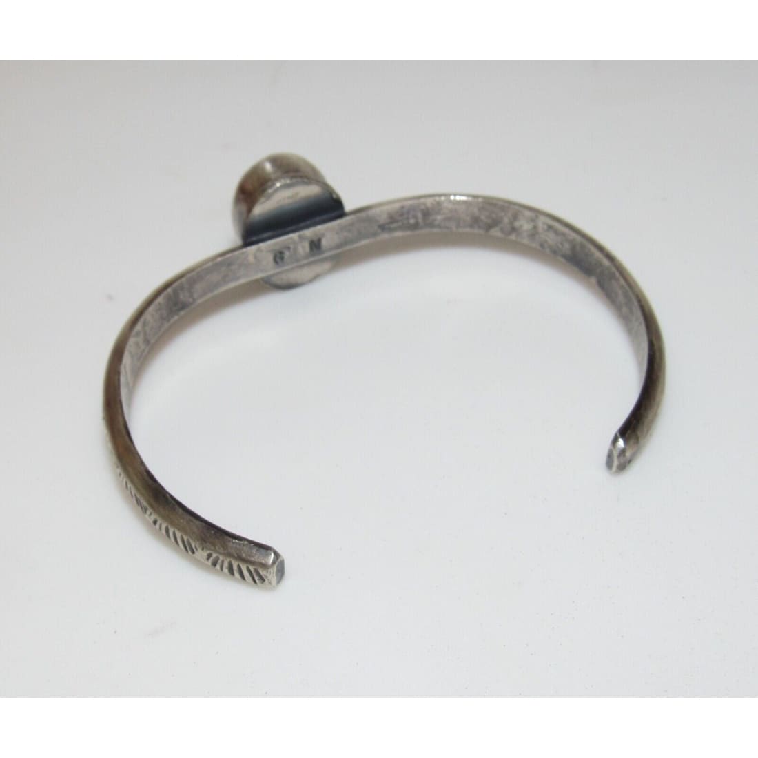 Navajo Dendritic Opal Bracelet Sterling Silver Stacker Cuff G. Nez Sand Cast Native American