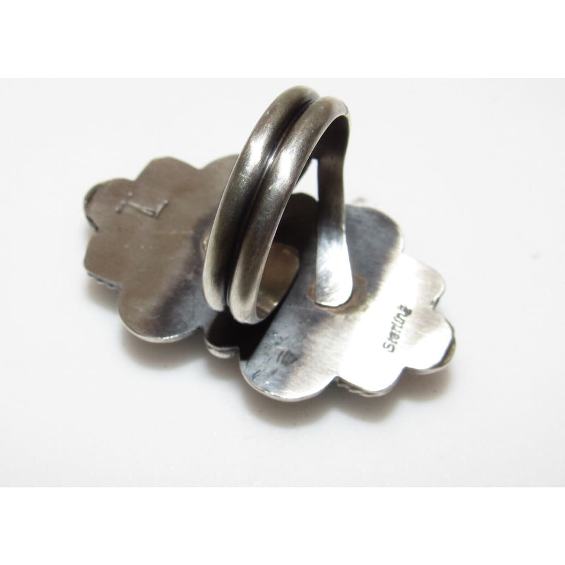 Navajo Double Turquoise Adjustable Ring Sterling Silver 