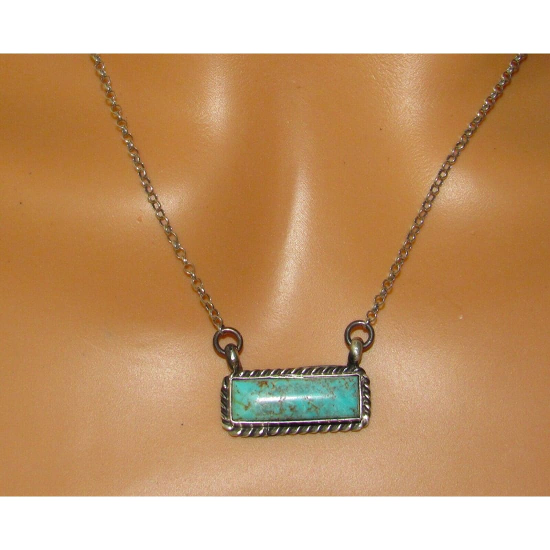 Navajo Dry Creek Turquoise Bar Necklace Sterling Silver