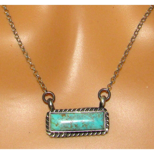 Navajo Dry Creek Turquoise Bar Necklace Sterling Silver