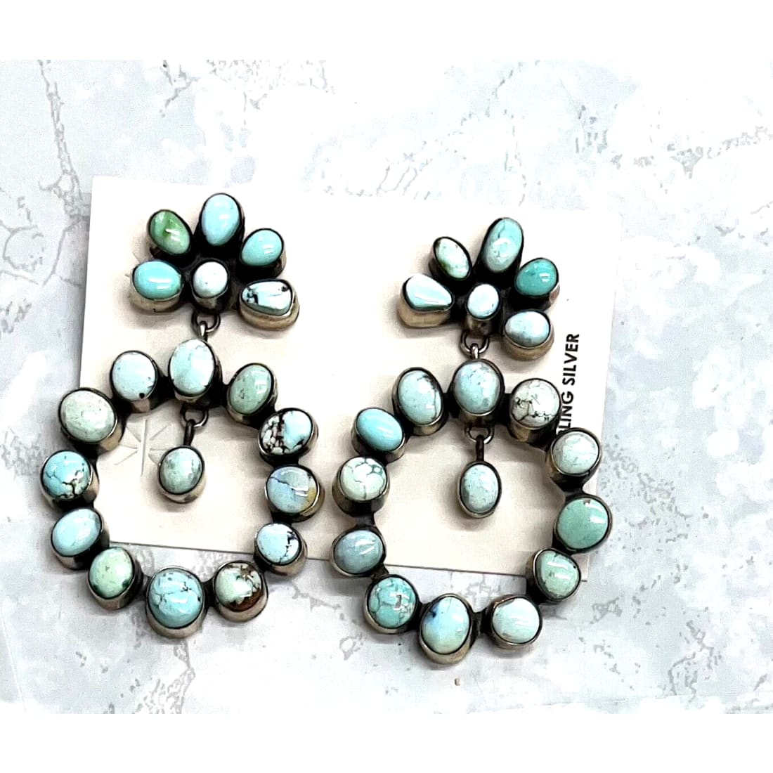 Navajo Dry Creek Turquoise Cluster Dangle Earrings Sterling 