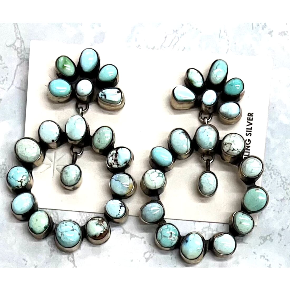 Navajo Dry Creek Turquoise Cluster Dangle Earrings Sterling 