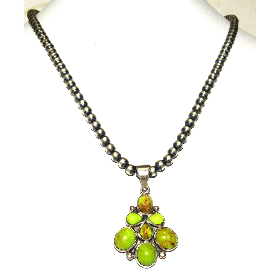Navajo Gaspeite Cluster Pendant Necklace Sterling Silver 