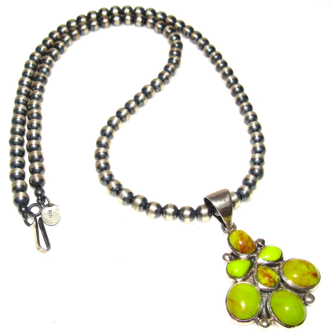 Navajo Gaspeite Cluster Pendant Necklace Sterling Silver 