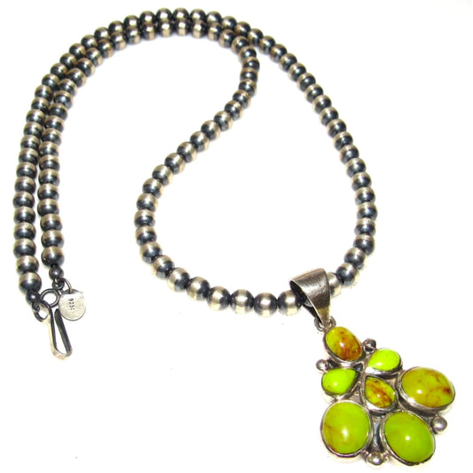 Navajo Gaspeite Cluster Pendant Necklace Sterling Silver 