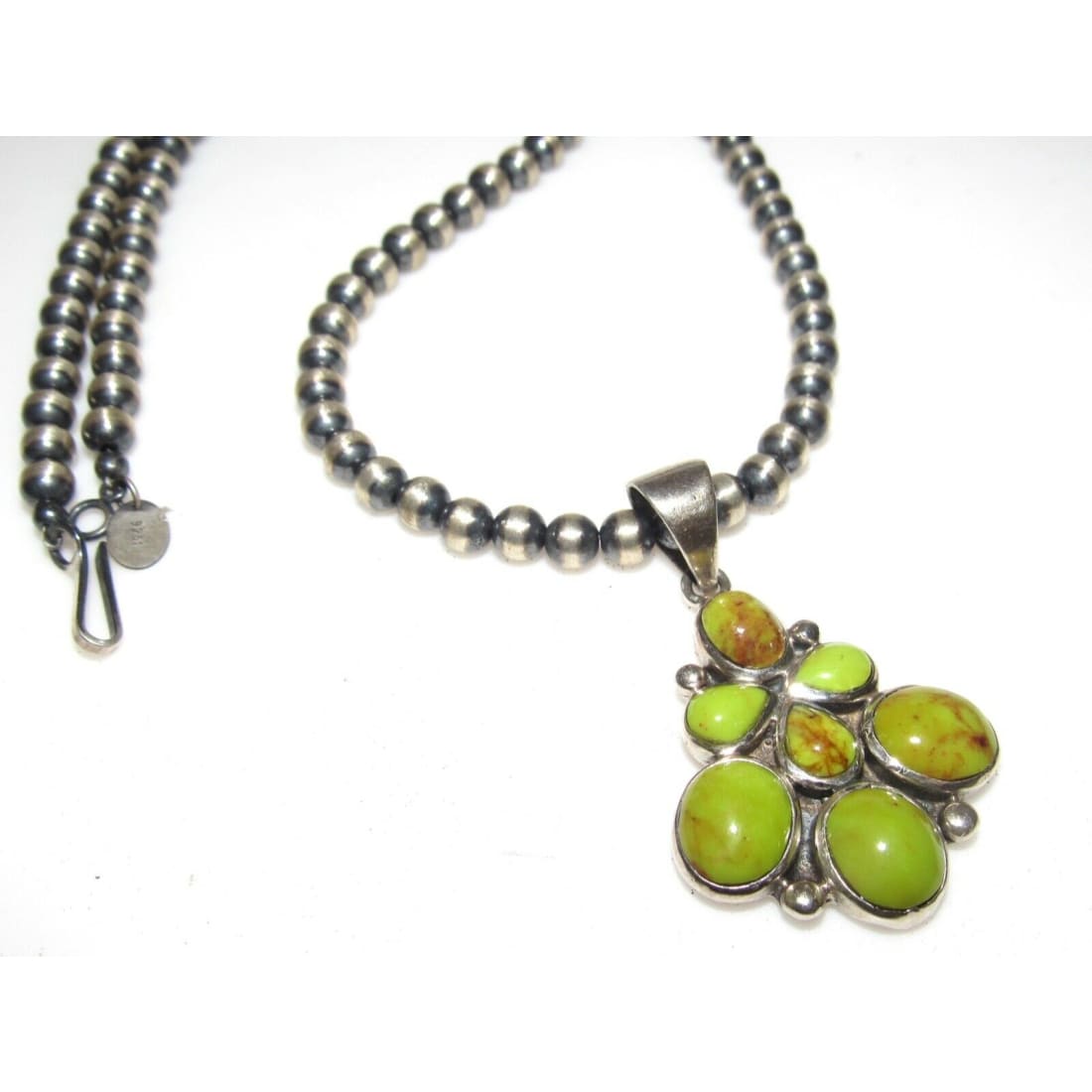 Navajo Gaspeite Cluster Pendant Necklace Sterling Silver 