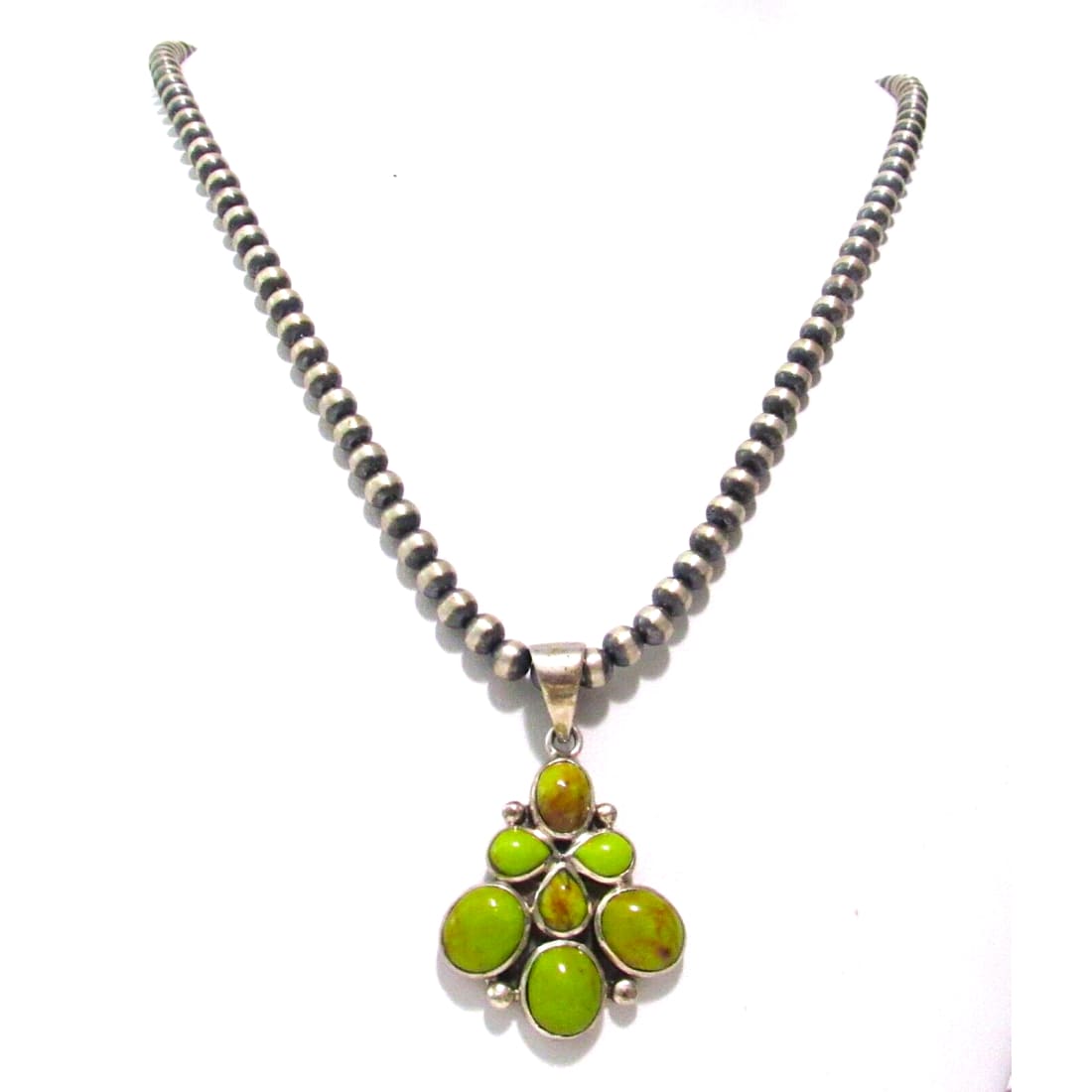 Navajo Gaspeite Cluster Pendant Necklace Sterling Silver 