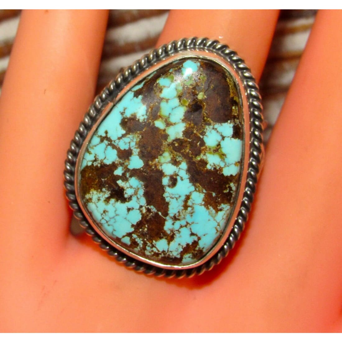 Navajo Gem Grade Number 8 Turquoise Ring Sunshine Reeves 