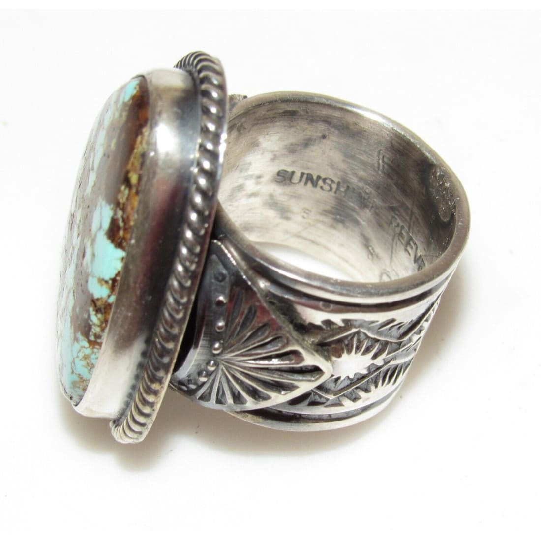 Navajo Gem Grade Number 8 Turquoise Ring Sunshine Reeves 