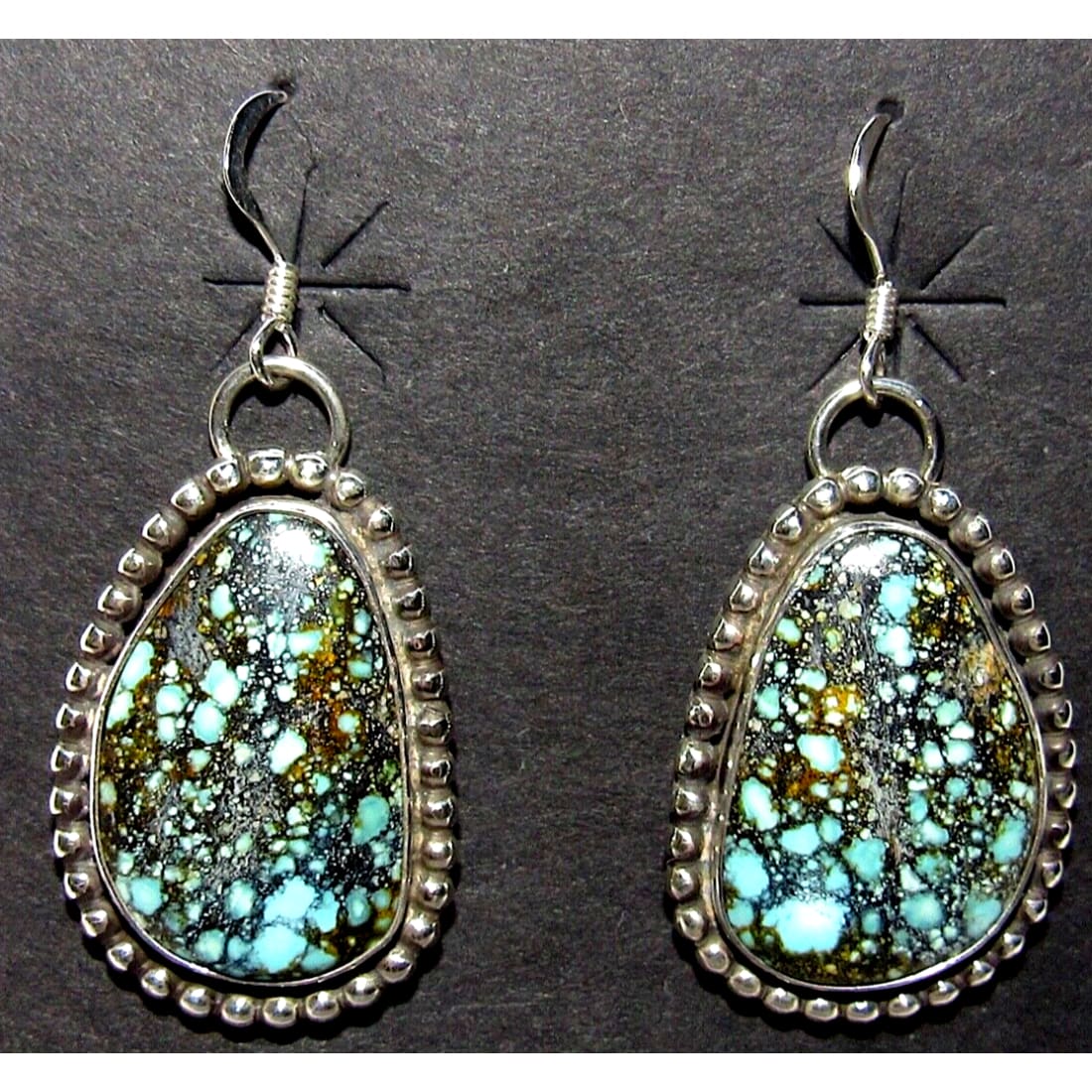 Navajo Gem Grade Spiderweb Kingman Turquoise Dangle Earrings