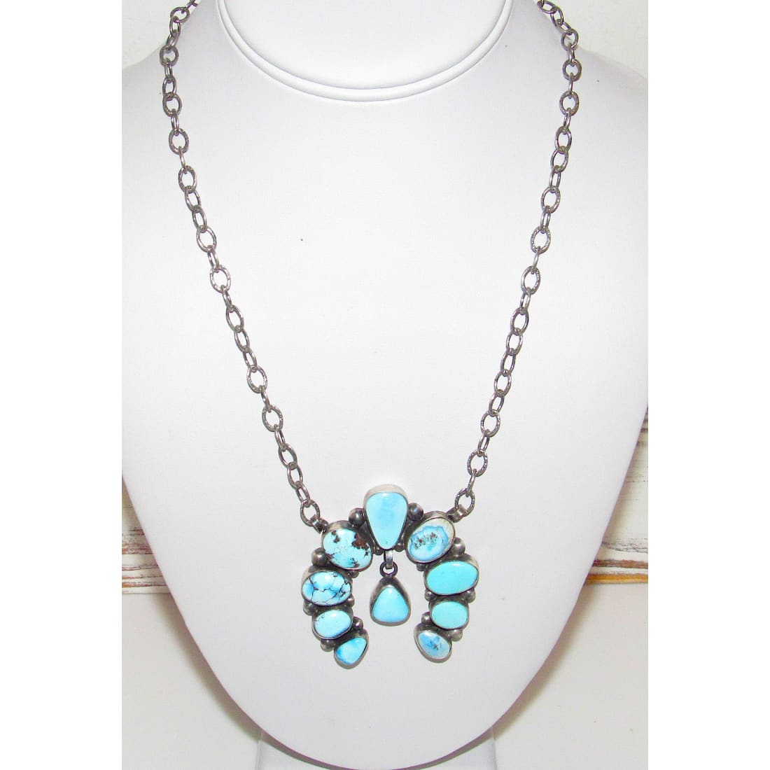 Navajo Golden Hills Turquoise Naja Necklace Squash Blossom Sterling Silver Necklace The Southwestern Style Gallery