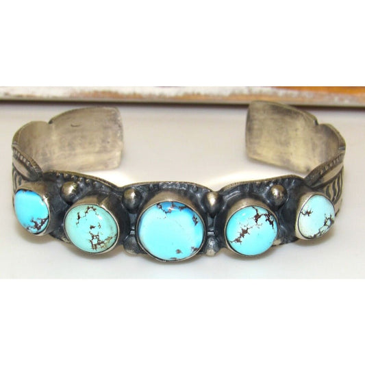 Navajo Golden Hills Turquoise Row Cuff Bracelet Sterling 