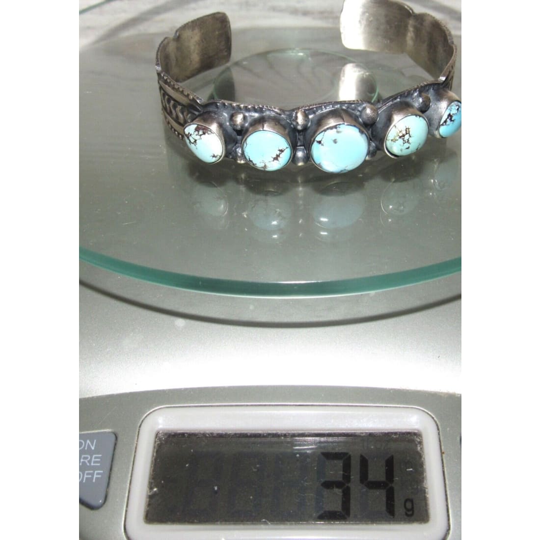 Navajo Golden Hills Turquoise Row Cuff Bracelet Sterling 