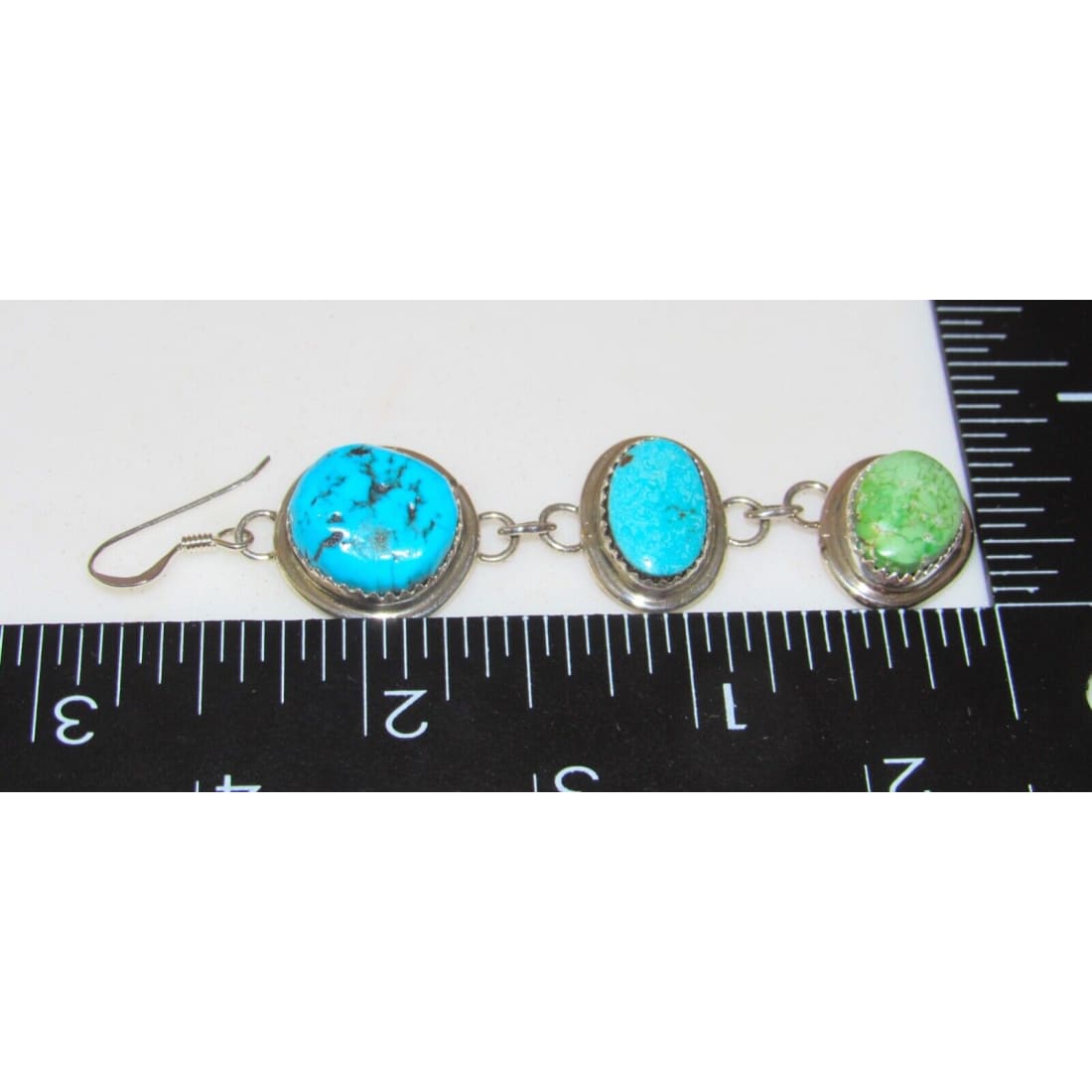Navajo Green & Blue Turquoise Earrings Kingman Royston 