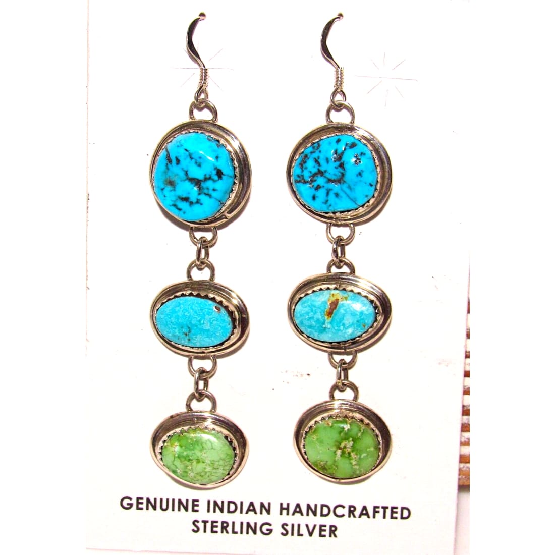 Navajo Green & Blue Turquoise Earrings Kingman Royston 