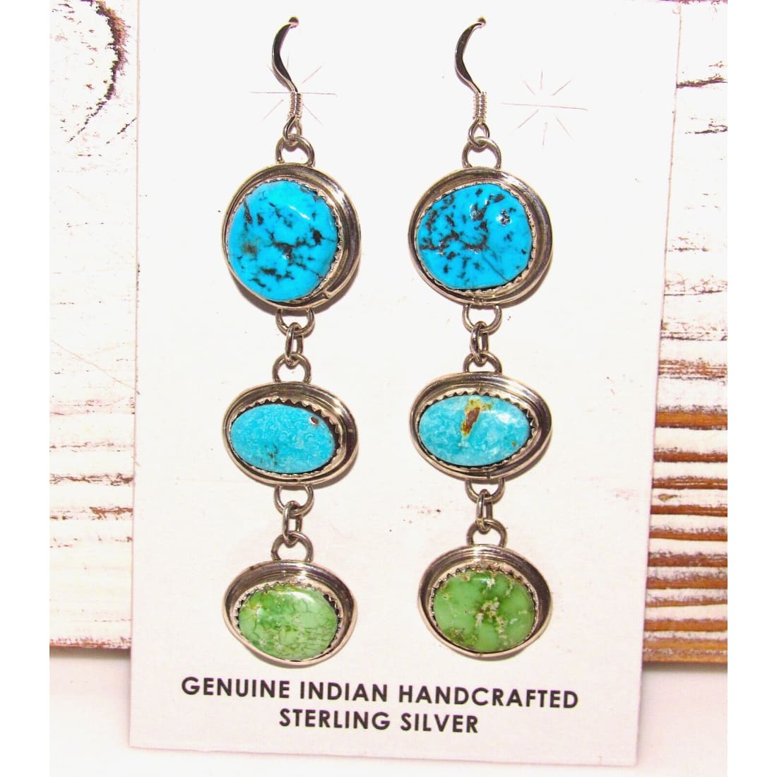 Navajo Green & Blue Turquoise Earrings Kingman Royston 