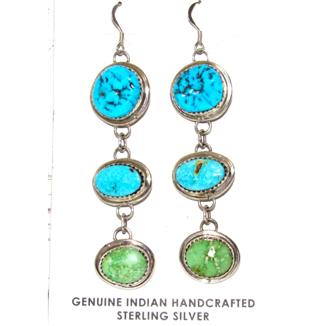 Navajo Green & Blue Turquoise Earrings Kingman Royston 