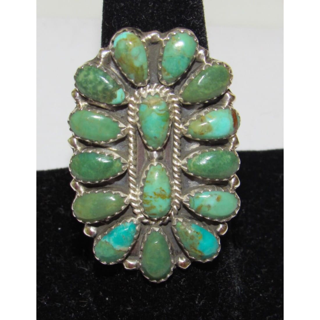Navajo Green Turquoise Cluster Ring Sz 8 Sterling Silver