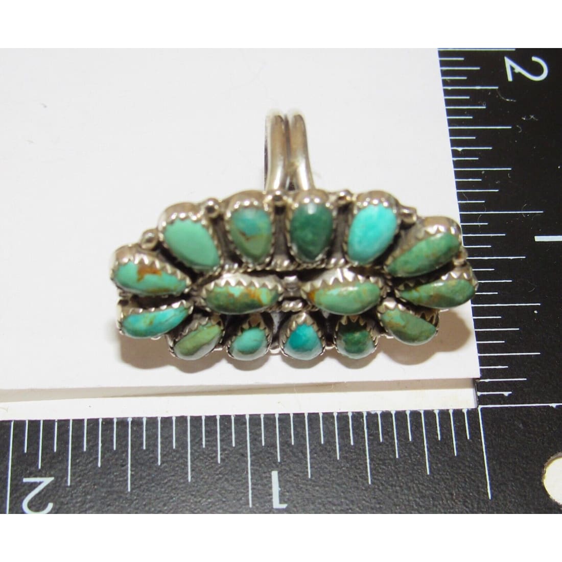 Navajo Green Turquoise Cluster Ring Sz 9.5 Sterling Silver