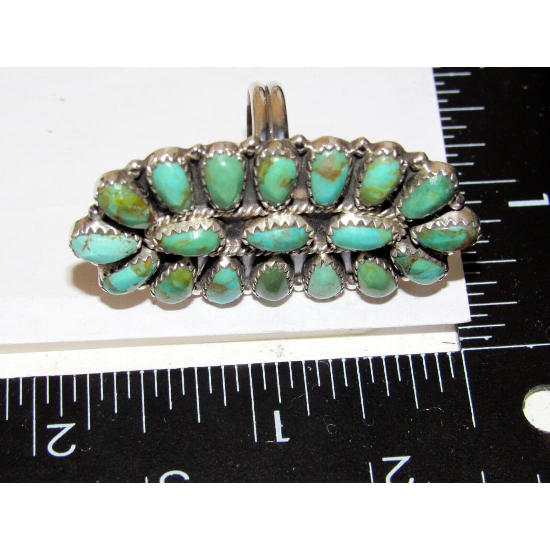Navajo Green Turquoise Statement Cluster Ring Sz 9 Sterling
