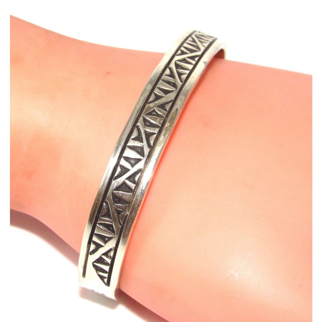 Navajo Hand Stamped Ingot Stacker Cuff Bracelet Signed 