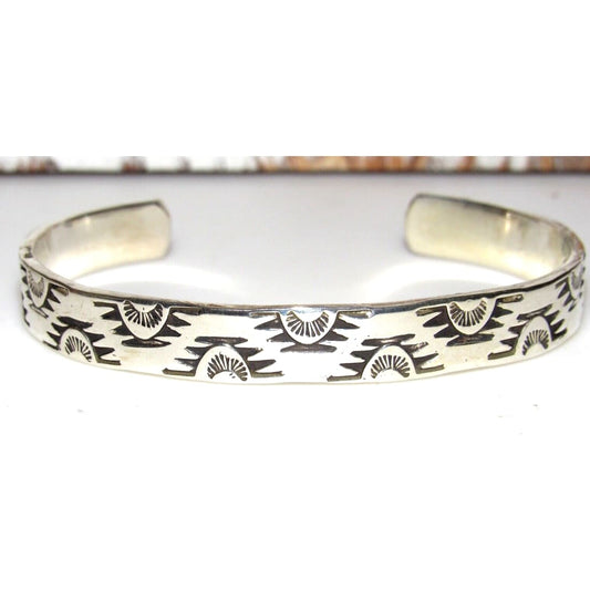 Navajo Hand Stamped Ingot Stacker Cuff Bracelet Signed 