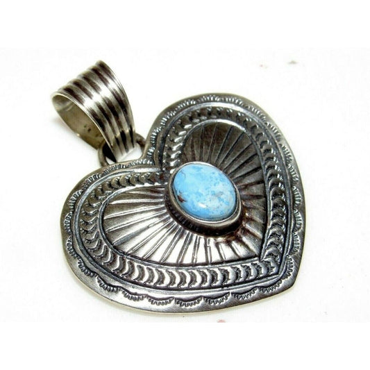 Navajo Heart Pendant Golden Hills Turquoise Sterling Silver 