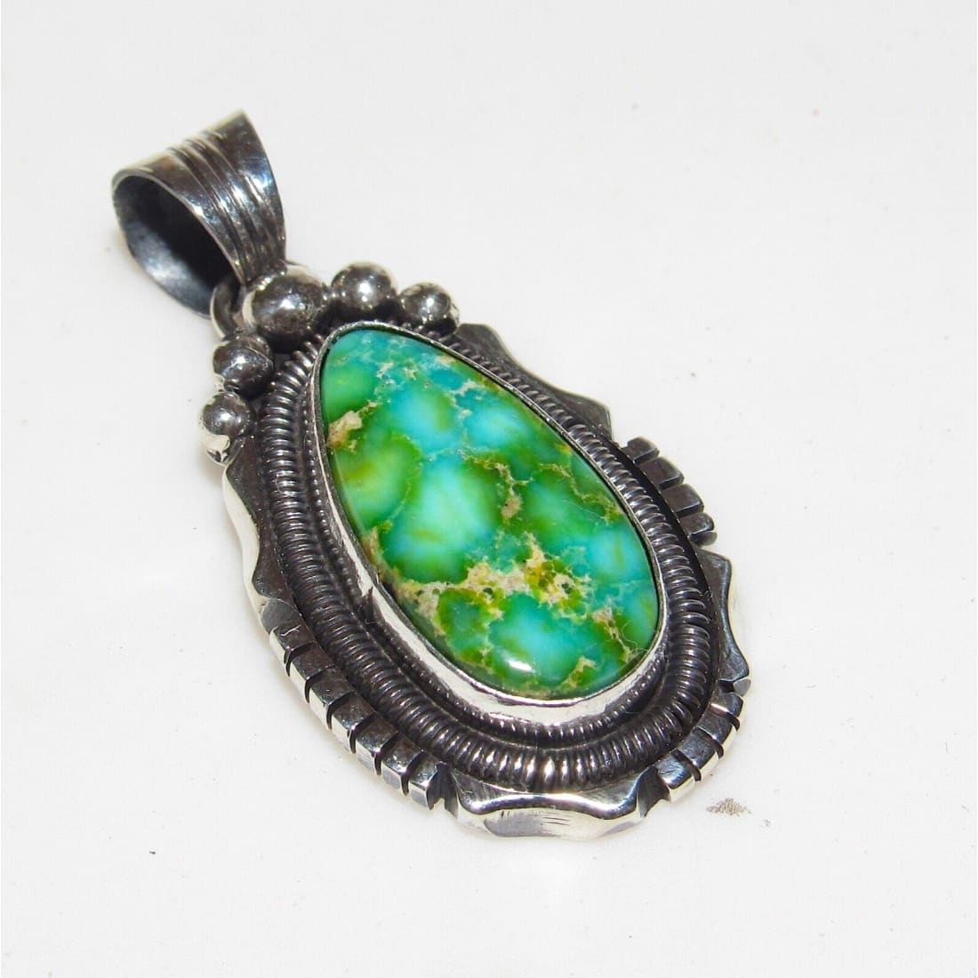Navajo High Grade Sonoran Gold Turquoise Pendant Sterling 