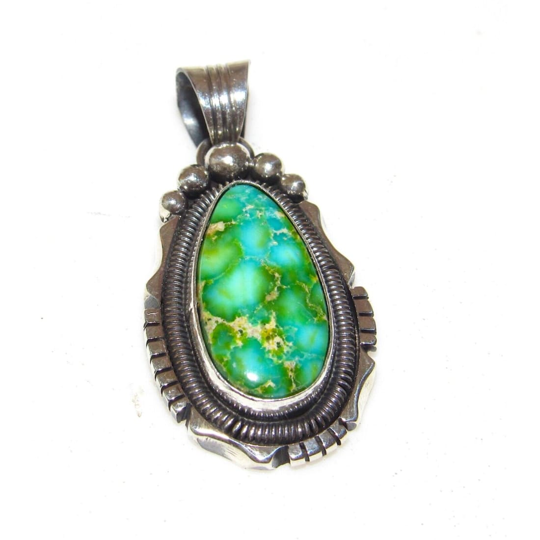 Navajo High Grade Sonoran Gold Turquoise Pendant Sterling 