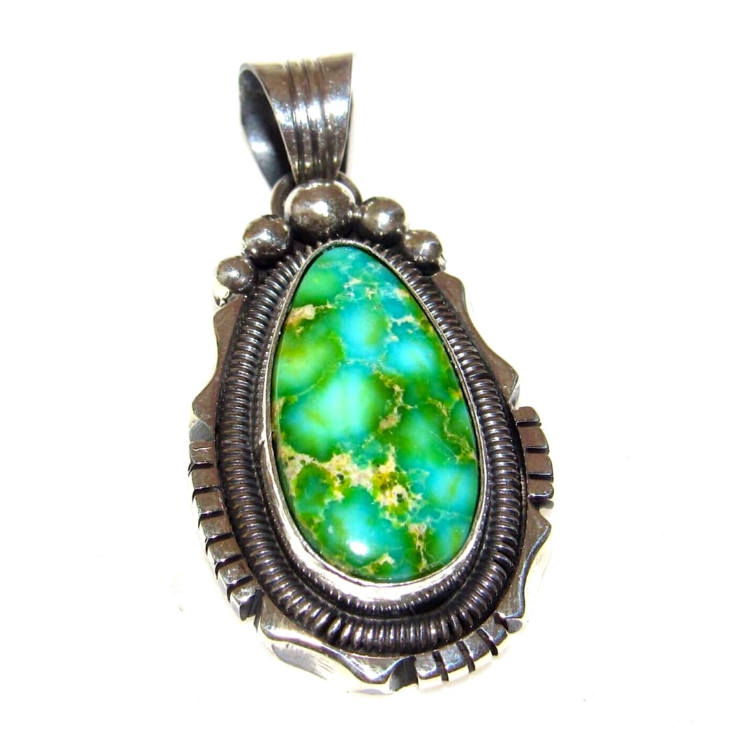 Navajo High Grade Sonoran Gold Turquoise Pendant Sterling 