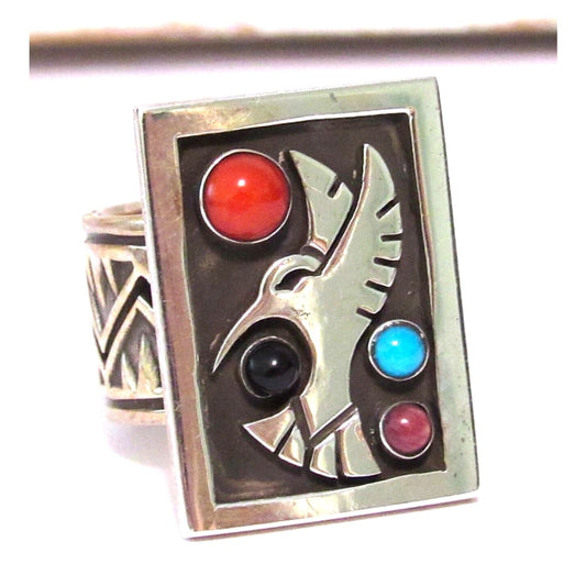 Navajo Hummingbird Ring Size 7.5 Aaron John Sterling 