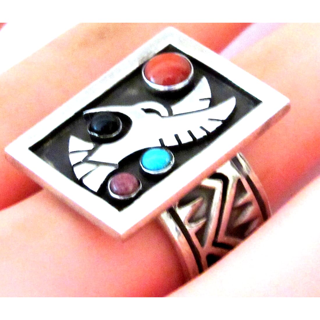 Navajo Hummingbird Ring Size 7.5 Aaron John Sterling 