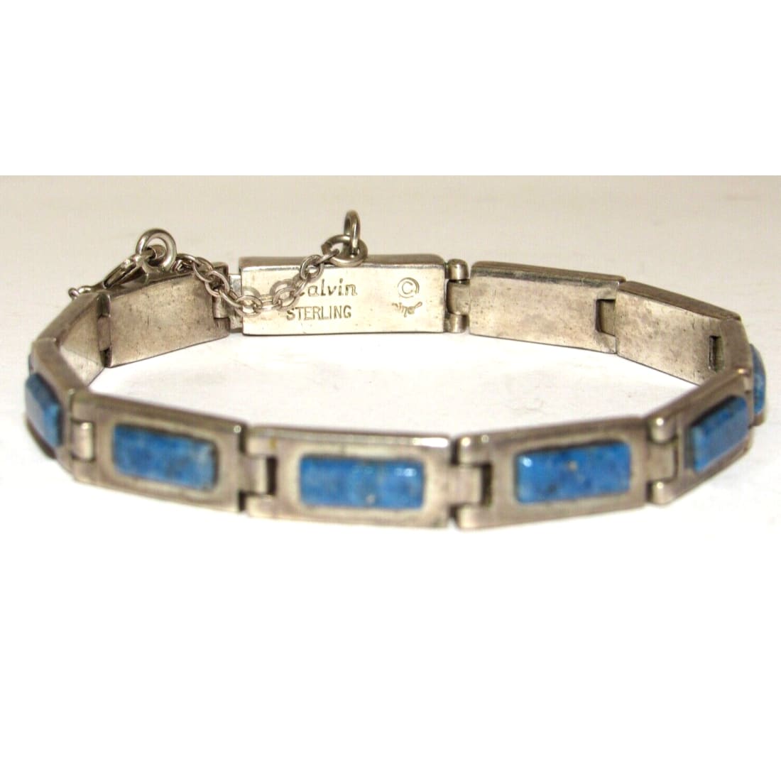 Navajo Inlay Link Bracelet Lapis Sterling Silver Calvin 