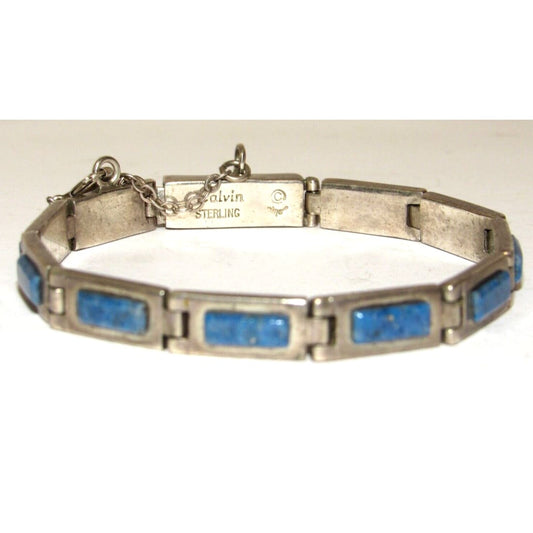 Navajo Inlay Link Bracelet Lapis Sterling Silver Calvin 