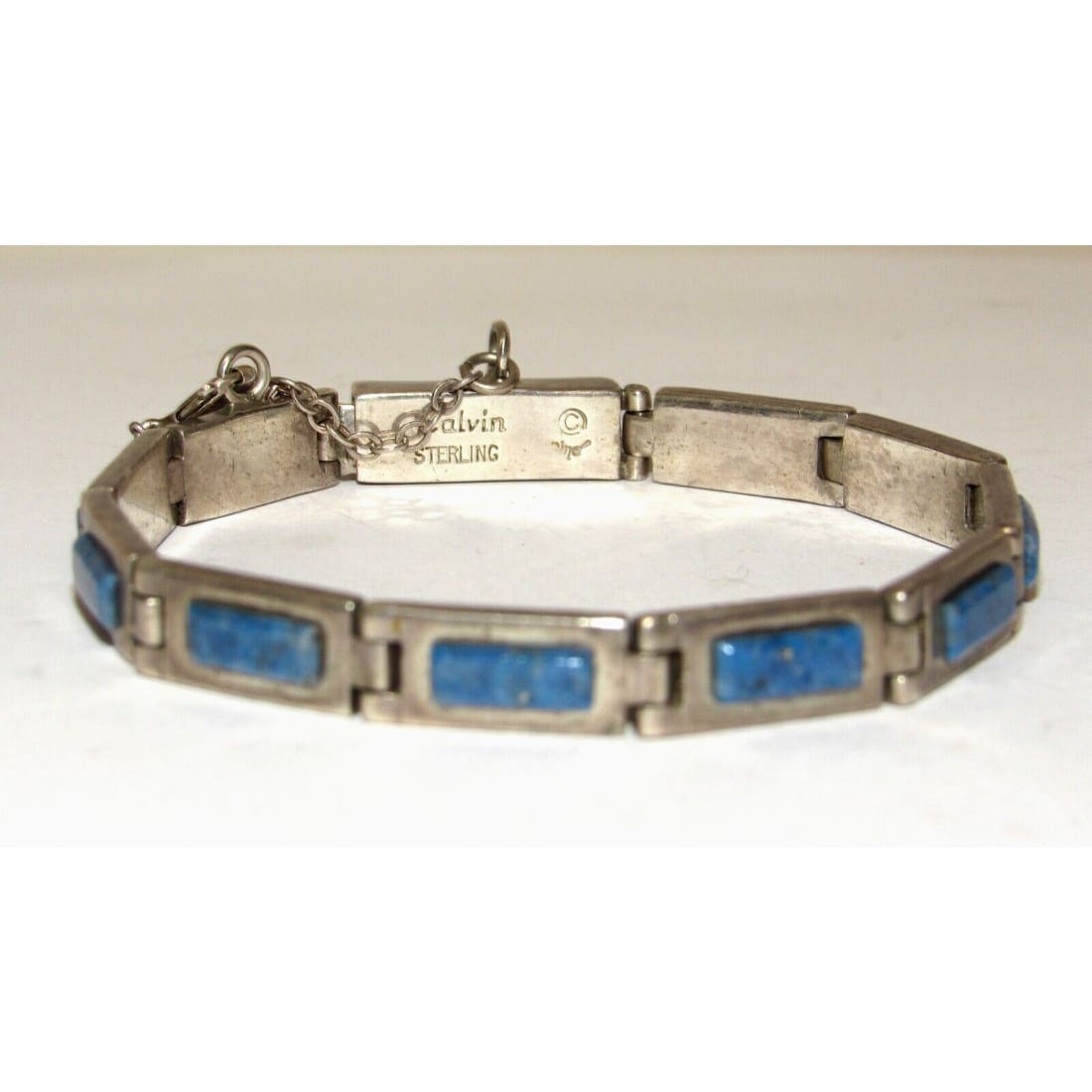 Navajo Inlay Link Bracelet Lapis Sterling Silver Calvin 