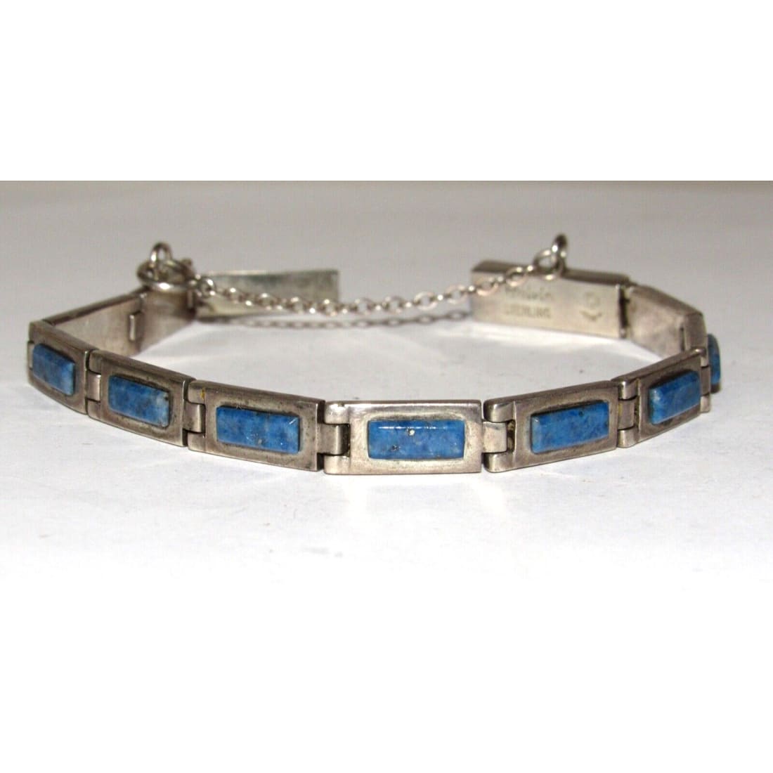 Navajo Inlay Link Bracelet Lapis Sterling Silver Calvin 