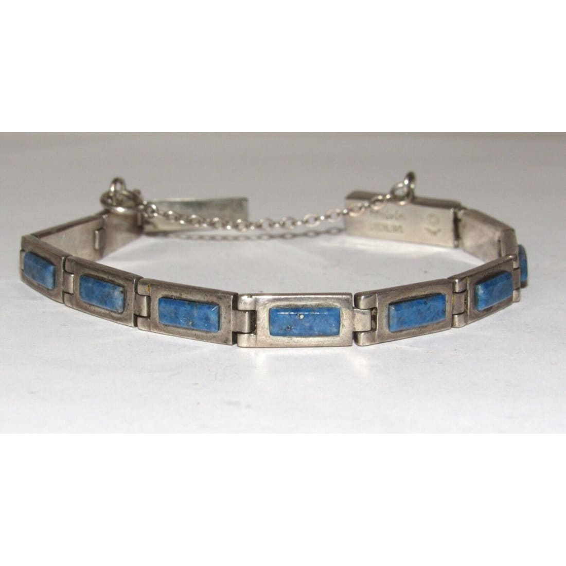 Navajo Inlay Link Bracelet Lapis Sterling Silver Calvin 
